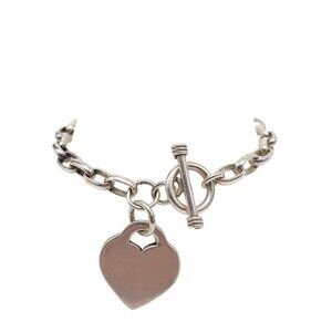 Sterling Silver Heart Charm Toggle Bracelet 8" Vintage 23.93g